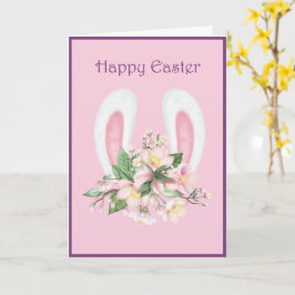 Tarjeta de flores rosas rosadas para los conejitos