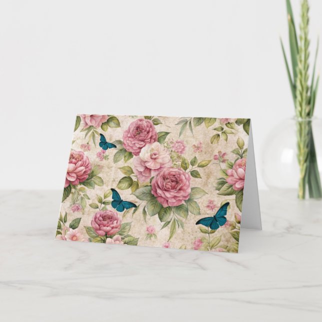Tarjeta de flores y mariposas inspiradas por el ef (Anverso)