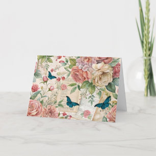 Tarjeta de flores y mariposas inspiradas por el ef