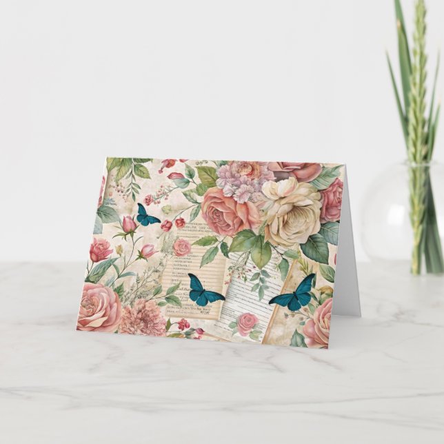 Tarjeta de flores y mariposas inspiradas por el ef (Anverso)