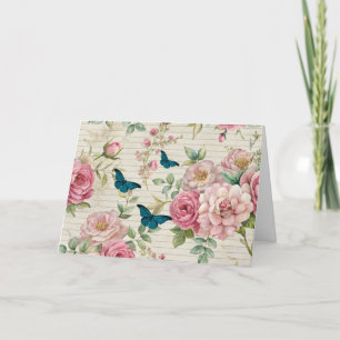 Tarjeta de flores y mariposas inspiradas por el ef