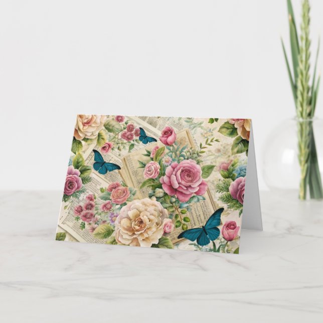 Tarjeta de flores y mariposas inspiradas por el ef (Anverso)