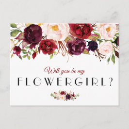 tarjeta de florista floral borgoña ¿serás mi dama 