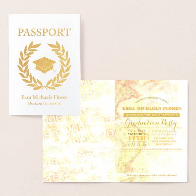 Tarjeta de Foil de pasaporte de fiesta de graduaci (Demostración)