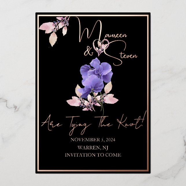 Tarjeta de Folio de Flores Violetas Negras para Gu (Anverso)