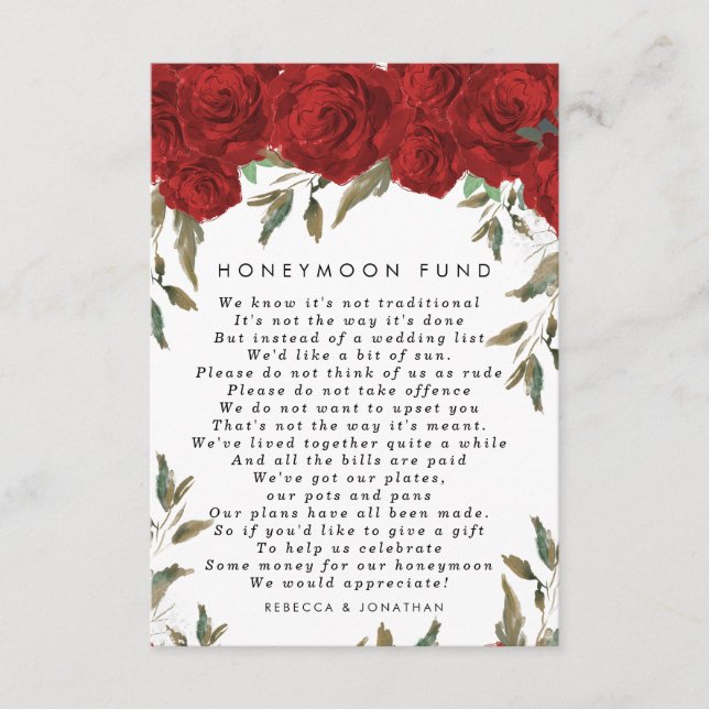tarjeta de fondo de luna de miel boda de rosas roj (Anverso)
