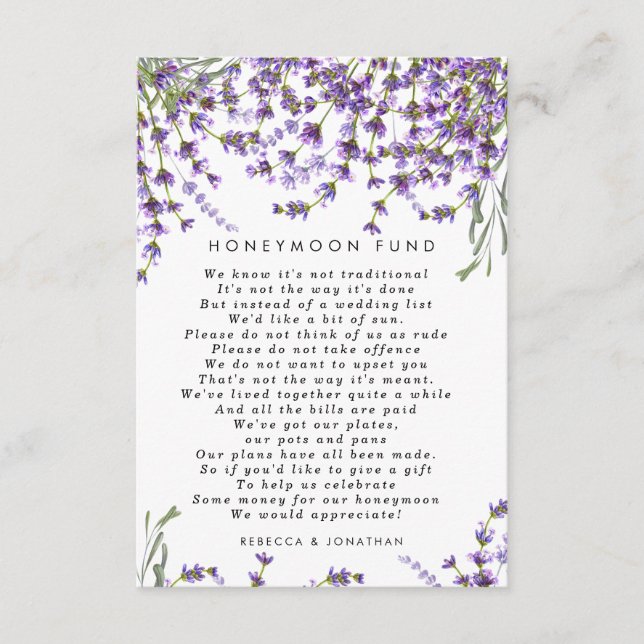 tarjeta de fondo lavender floral boda de luna de m (Anverso)