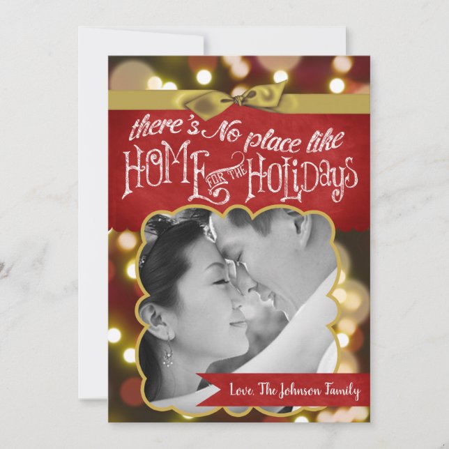 Tarjeta de FOTO 5x7 Navidades XMAS Gold Bokeh (Anverso)