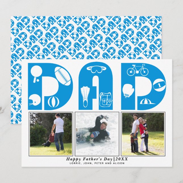 Tarjeta de foto azul del Día del Padre de los Depo (Anverso / Reverso)