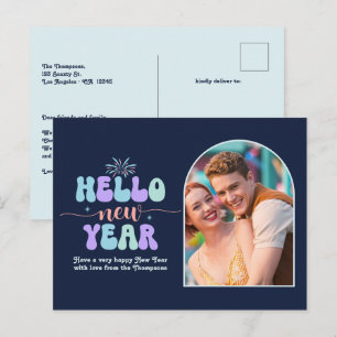 Tarjeta de foto azul moderna retro de año nuevo Sa