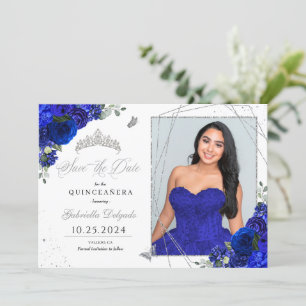 Tarjeta de foto azul real Quinceañera Guardar la f