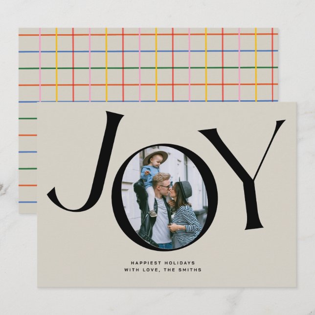 Tarjeta de foto Big Joy con Buffalo Plaid  (Anverso / Reverso)