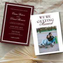 Tarjeta de Foto Clásica Elegante de Boda en Rojo B
