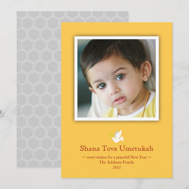 Tarjeta de foto clásica enmarcada de Rosh Hashaná (Anverso / Reverso)