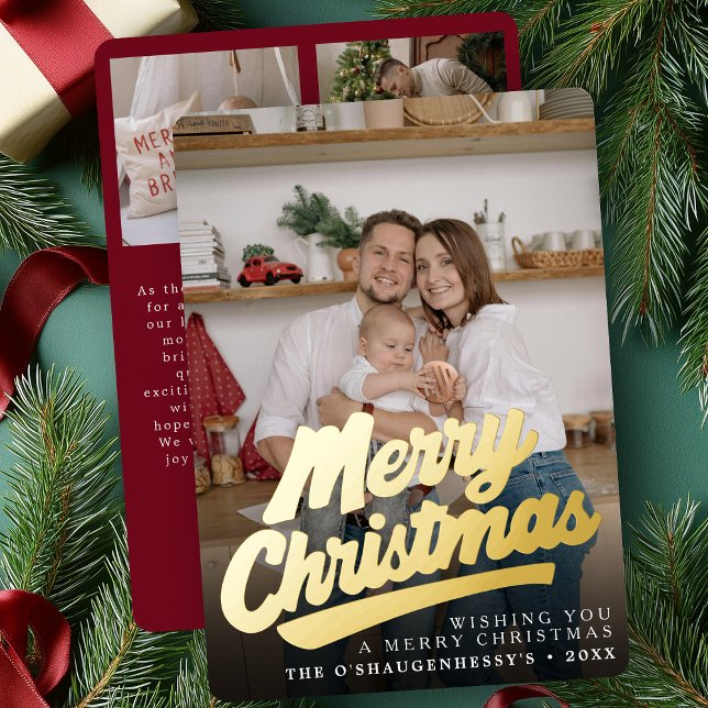 Tarjeta de Foto con Letra de Feliz Navidad Retro E (Subido por el creador)