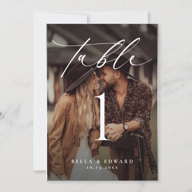 Tarjeta de foto con número de mesa elegante (Anverso)