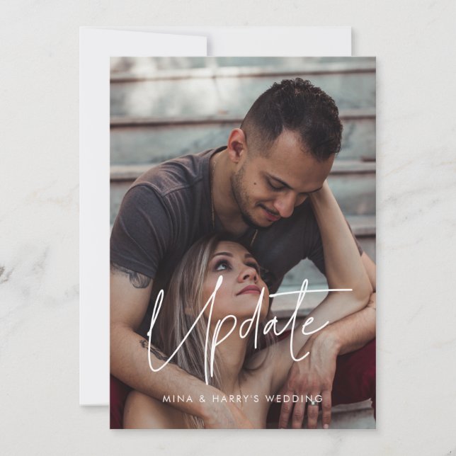 Tarjeta de foto de actualización de boda minimalis (Anverso)