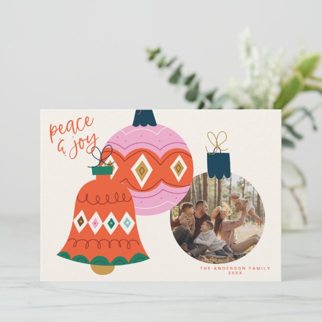 Tarjeta de foto de adornos de Navidad  (Anverso de pie)