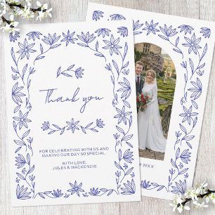 Tarjeta de Foto de Agradecimiento de Boda Azul Med