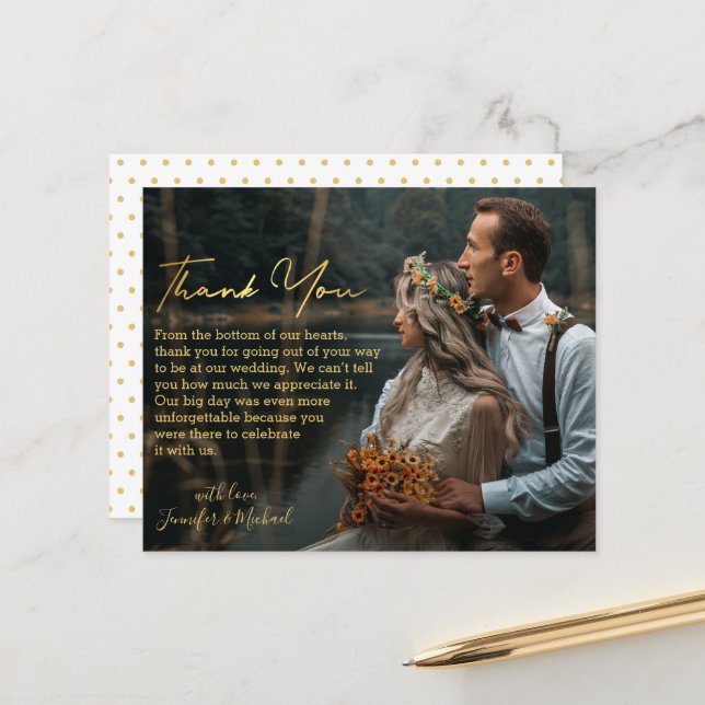 tarjeta de foto de agradecimiento de boda con letr (Anverso/Reverso In Situ)
