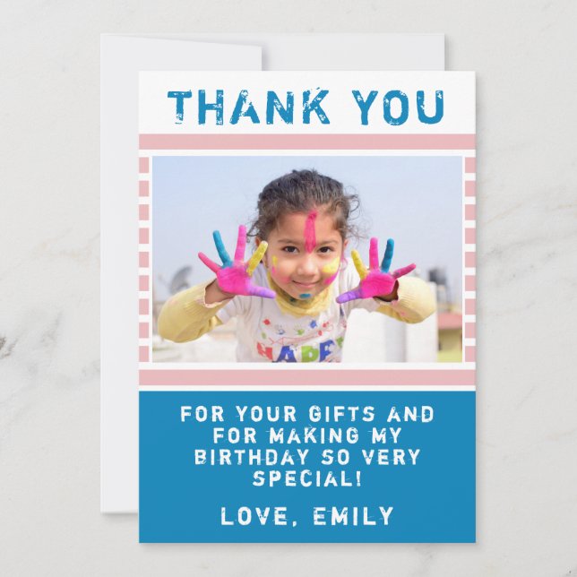Tarjeta de foto de agradecimiento de cumpleaños ro (Anverso)