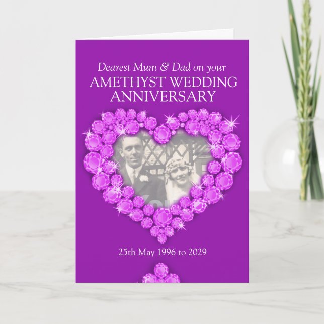 Tarjeta de foto de aniversario de bodas de amatist (Anverso)