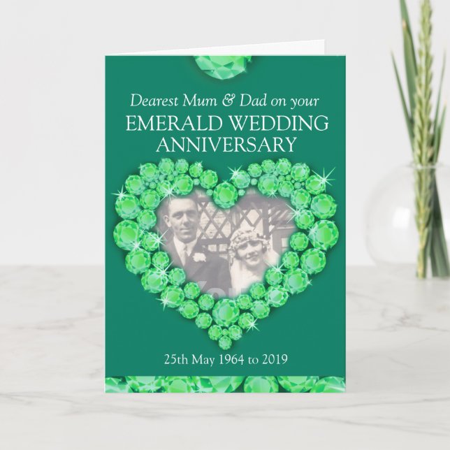 Tarjeta de foto de aniversario de bodas de esmeral (Anverso)