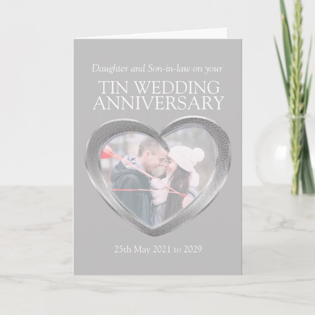 Tarjeta de foto de aniversario de bodas de estaño  (Anverso)