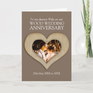 Tarjeta de foto de aniversario de bodas de madera 
