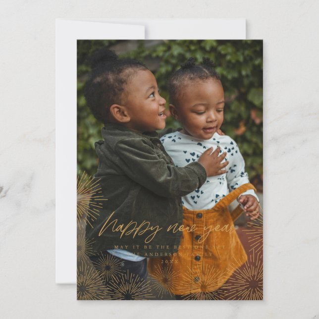 Tarjeta de foto de Año Nuevo con destellos (Anverso)