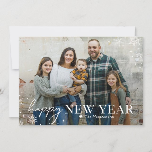 Tarjeta de Foto de Año Nuevo Feliz con Escarcha En (Anverso)