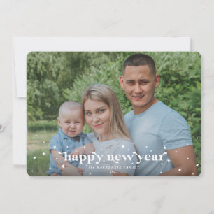 Tarjeta de Foto de Año Nuevo Feliz con Fuente Retr