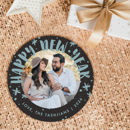 Tarjeta de foto de Año Nuevo manuscrita moderna y 