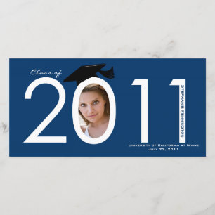 Tarjeta de foto de anuncio de graduación azul mari