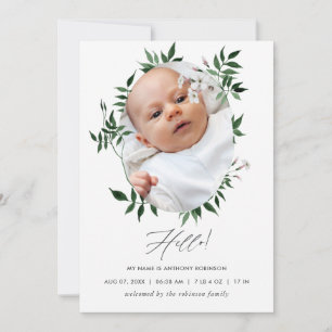 Tarjeta de foto de anuncio de nacimiento con veget