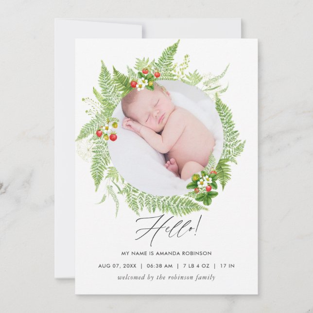 Tarjeta de Foto de Anuncio de Nacimiento con Veget (Anverso)