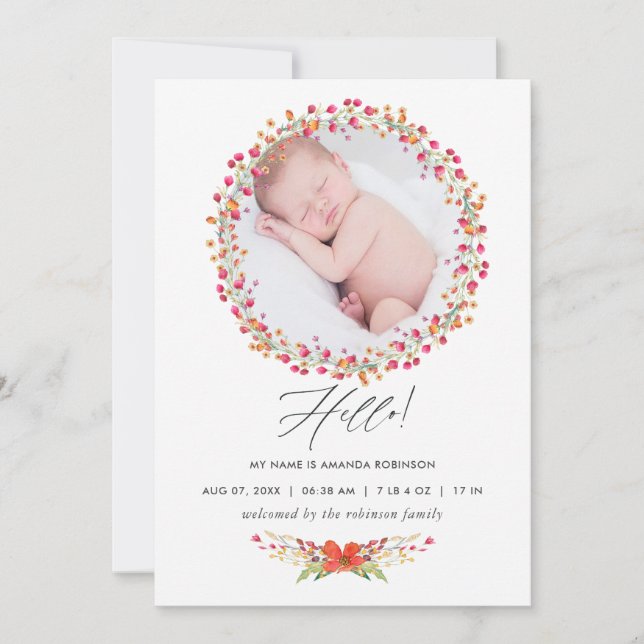 Tarjeta de foto de anuncio de nacimiento de flor s (Anverso)