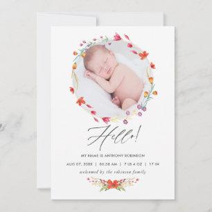 Tarjeta de foto de anuncio de nacimiento de flor s