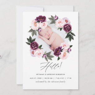 Tarjeta de foto de anuncio de nacimiento floral