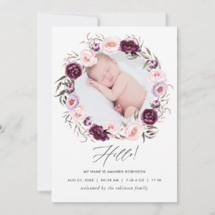 Tarjeta de foto de anuncio de nacimiento floral