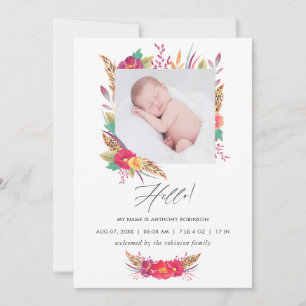 Tarjeta de foto de anuncio de nacimiento Floral Sa