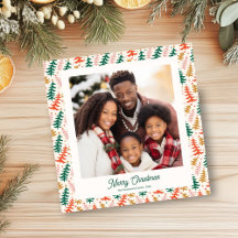 Tarjeta de Foto de Árbol de Navidad Retro Colorido
