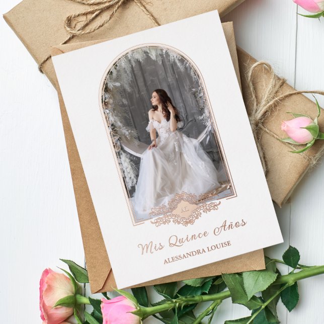 Tarjeta de Foto de Arch de Rosa Dorada de Quinceañ (Subido por el creador)