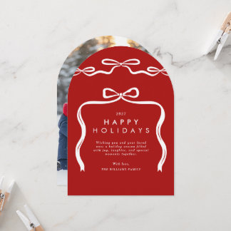 Tarjeta de Foto de Arco de Cinta de Lazos Rojos de