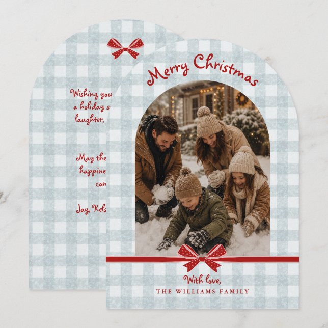 Tarjeta de foto de arco de Navidad con lazos de gi (Anverso / Reverso)