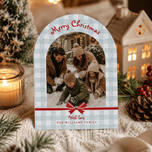 Tarjeta de foto de arco de Navidad con lazos de gi