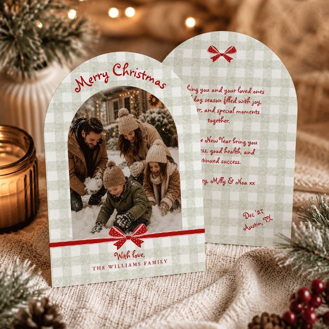 Tarjeta de foto de arco de Navidad con lazos de gi (Subido por el creador)