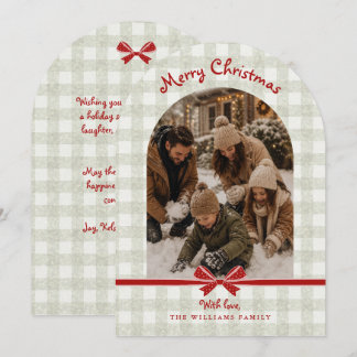Tarjeta de foto de arco de Navidad con lazos de gi