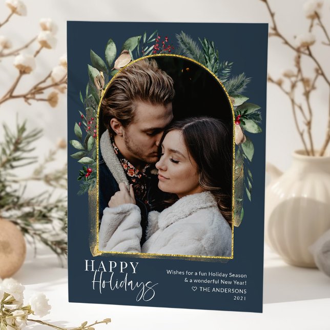 Tarjeta de foto de arco dorado y verde marino con  (Subido por el creador)