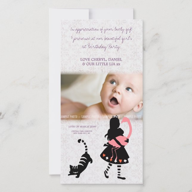 Tarjeta de foto de bebé Gracias Alice en el país d (Anverso)